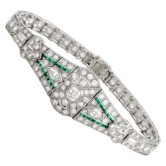 Full Diamond and Emerald Invisible Setting Platinum Bracelet