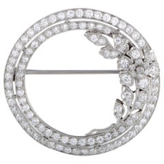 Tiffany & Co. Full Diamond Double Circle Floral Filigree Platinum Brooch