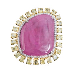 Set in 18 Karat Gold, Burma Pink Tourmaline and Yellow Diamonds Cocktail Ring