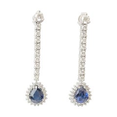 2.38 Carat Drop Sapphire 1.31 Carat Diamond 18 Karat White Gold Drop Earrings