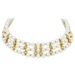 3-Row Pearl and Diamond 18 Carat Gold Choker