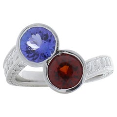 2.27 Carat Total Tanzanite and Spessartite Cocktail Ring in 14 Karat White Gold