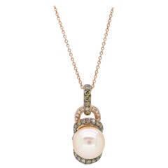 Pink Pearl and Diamond Drop Pendant in Rose Gold