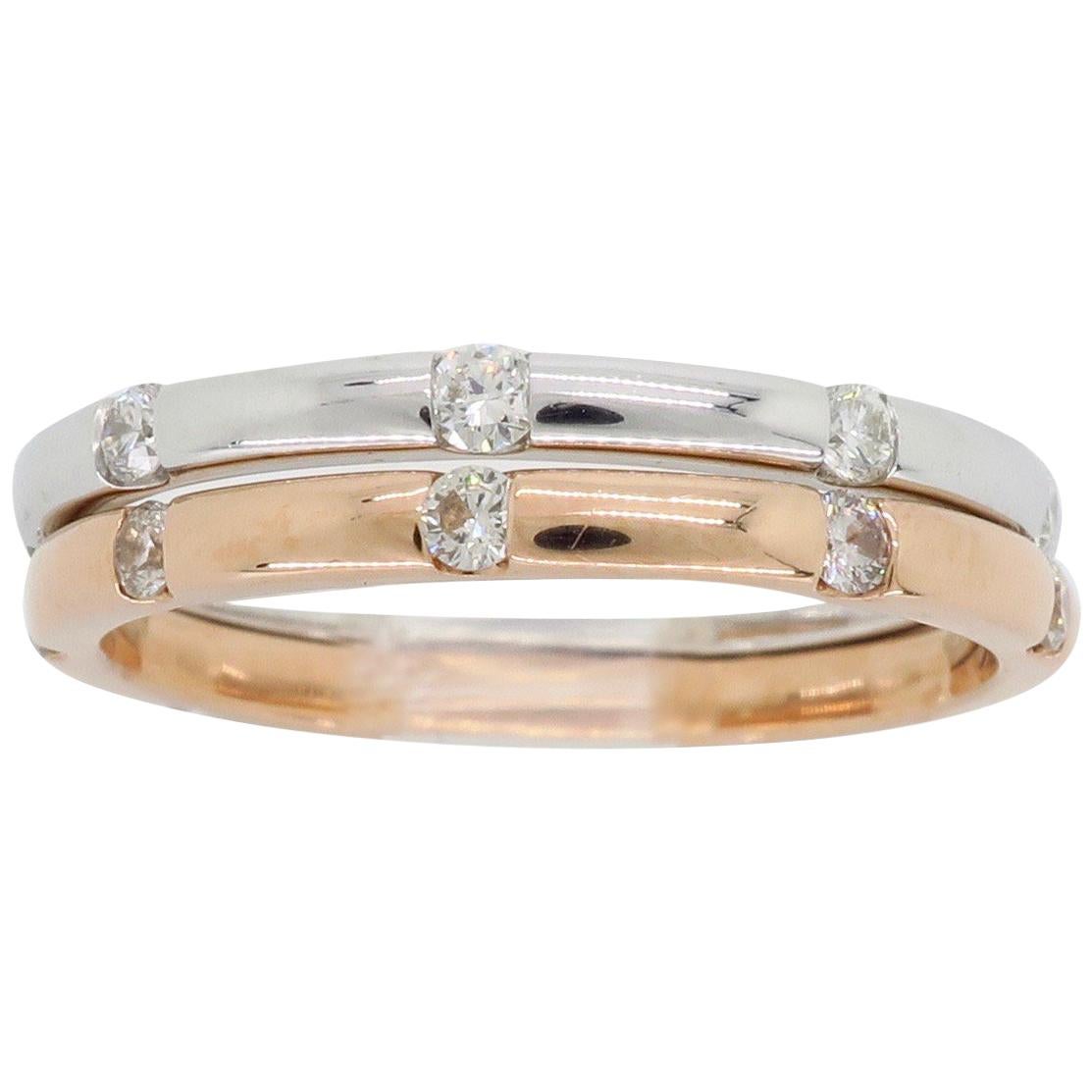 14 Karat Rose and White Gold Diamond Stackable Bands
