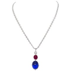 SSEF-Certified Cabochon Sapphire and Ruby Pendant Necklace