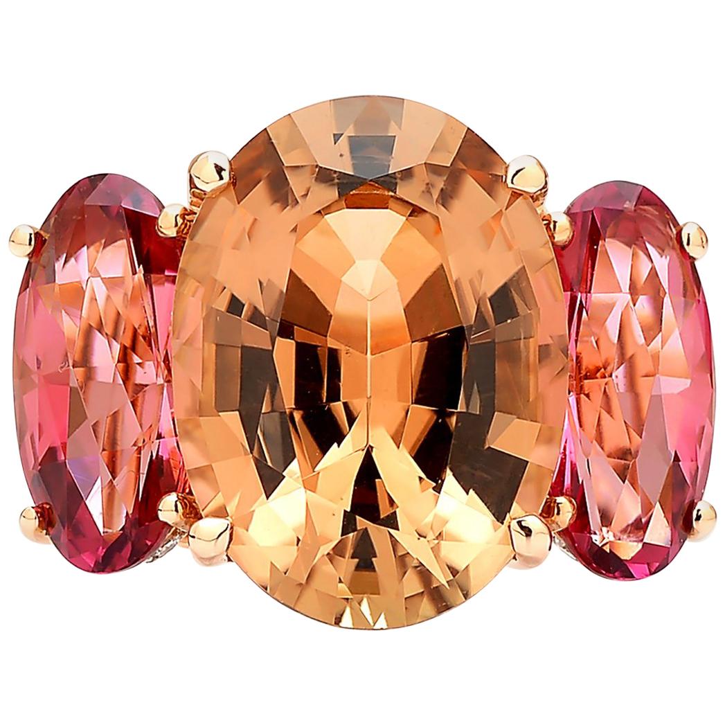 Paolo Costagli 18KT Rose Gold Champagne and Pink Tourmaline Ring with Diamond