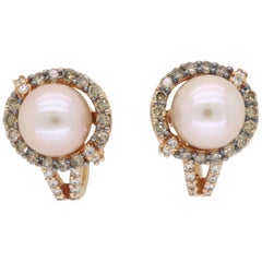 Pearl and Diamond Lever-Back Earrings