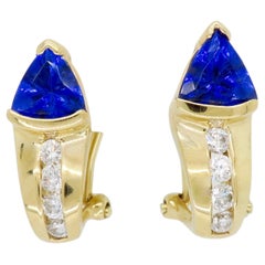 Diamond and Tanzanite Omega Back Earrings