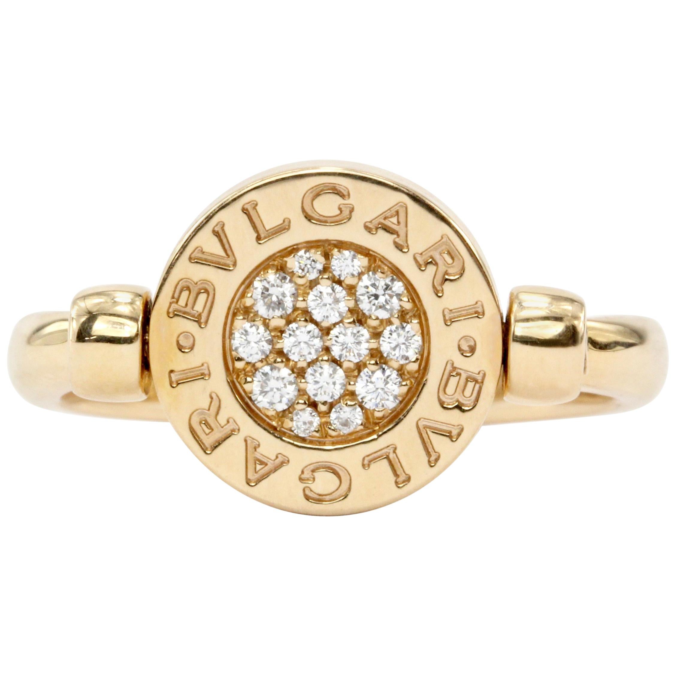 Bvlgari 18 Karat Rose Gold Flip Ring Set with Mother of Pearl and Pave Diamonds