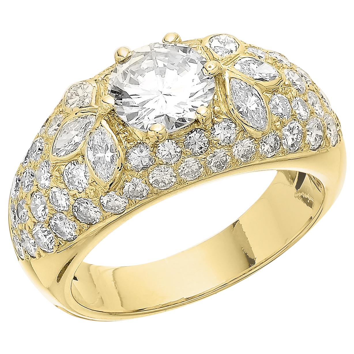 Certified Diamond  Bombay Cluster Dome 3.66ct Ring in thick 18ct Yellow Gold 