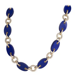 Gold Necklace with Diamonds and Lapis Lazuli by Aletto Brothers