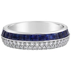 Zweireihiger Memory-Ehering mit blauem Saphir und Diamant