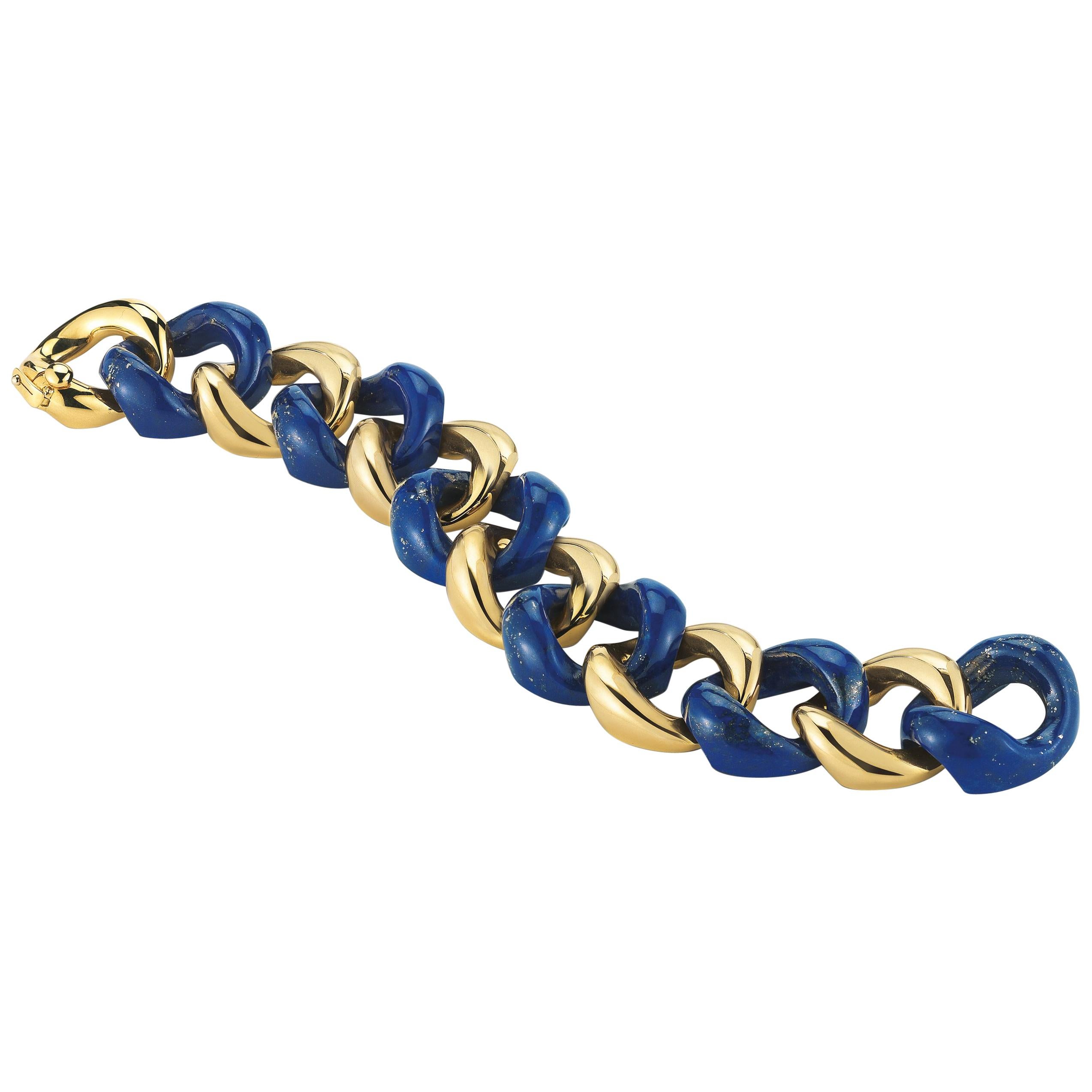 Large Seaman Schepps Lapis Gold Link Bracelet