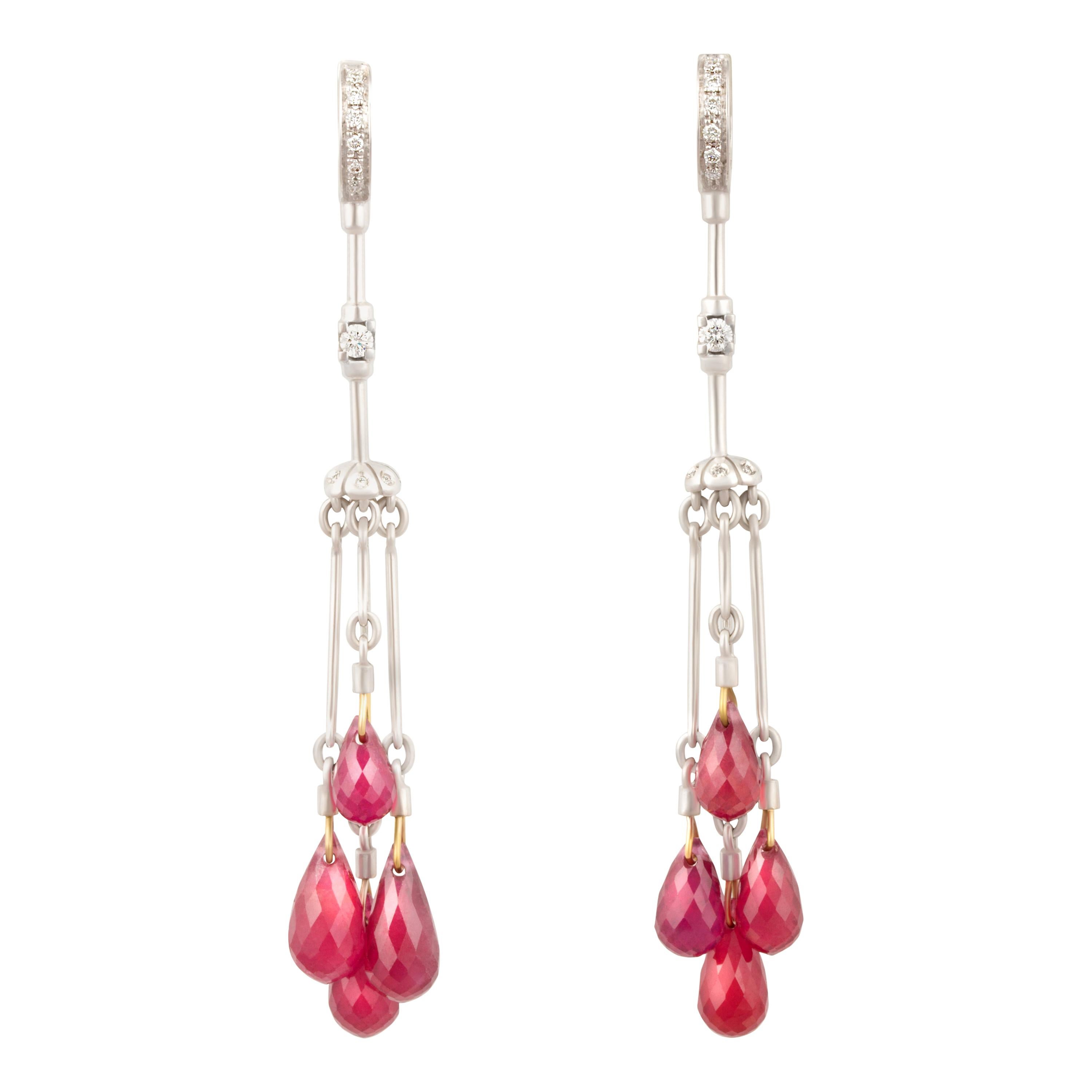 Ella Gafter Ruby Briolette Diamond Tassel Chandelier Earrings For Sale