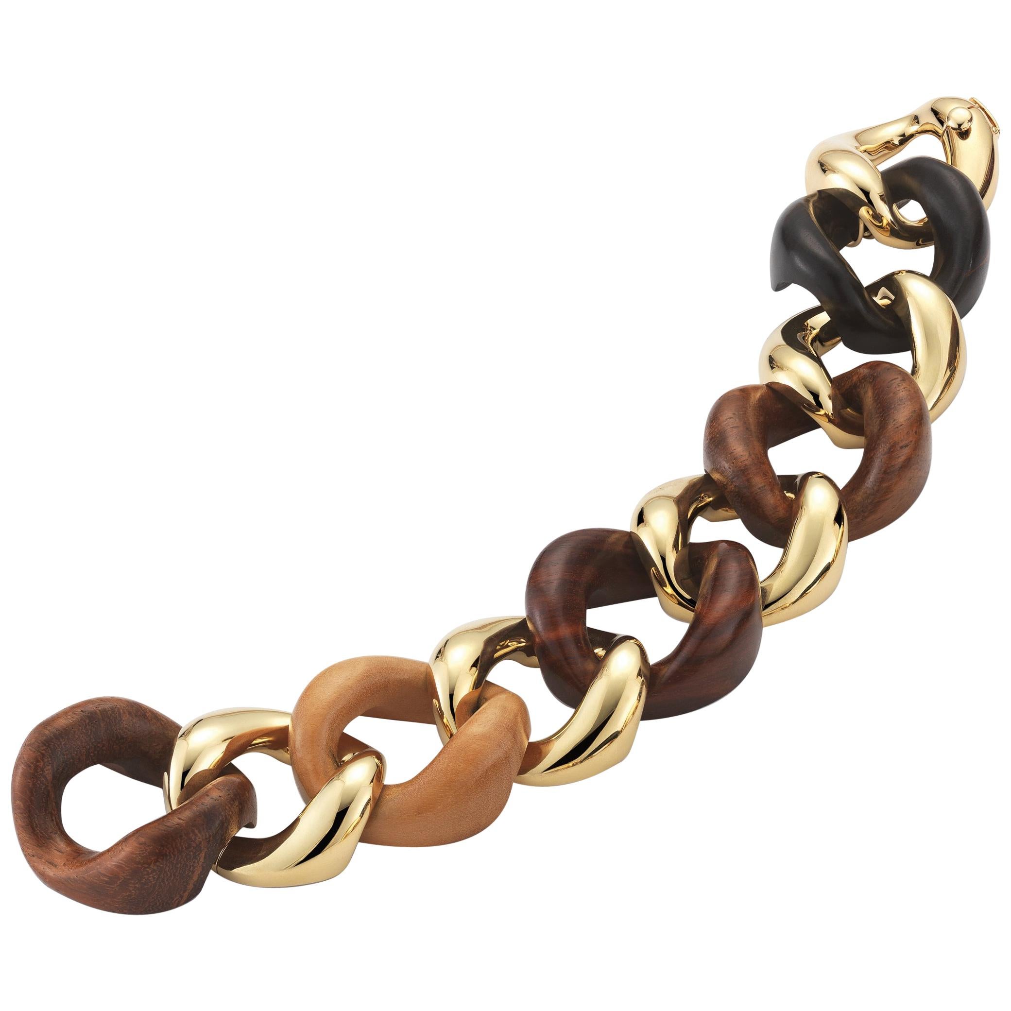 Seaman Schepps Mixed Wood Gold Link Bracelet For Sale