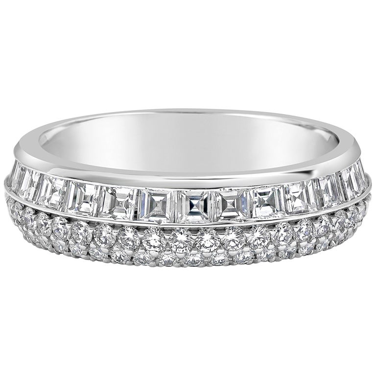 Round and Emerald Cut Diamond TwoRow Eternity Wedding Band For Sale at