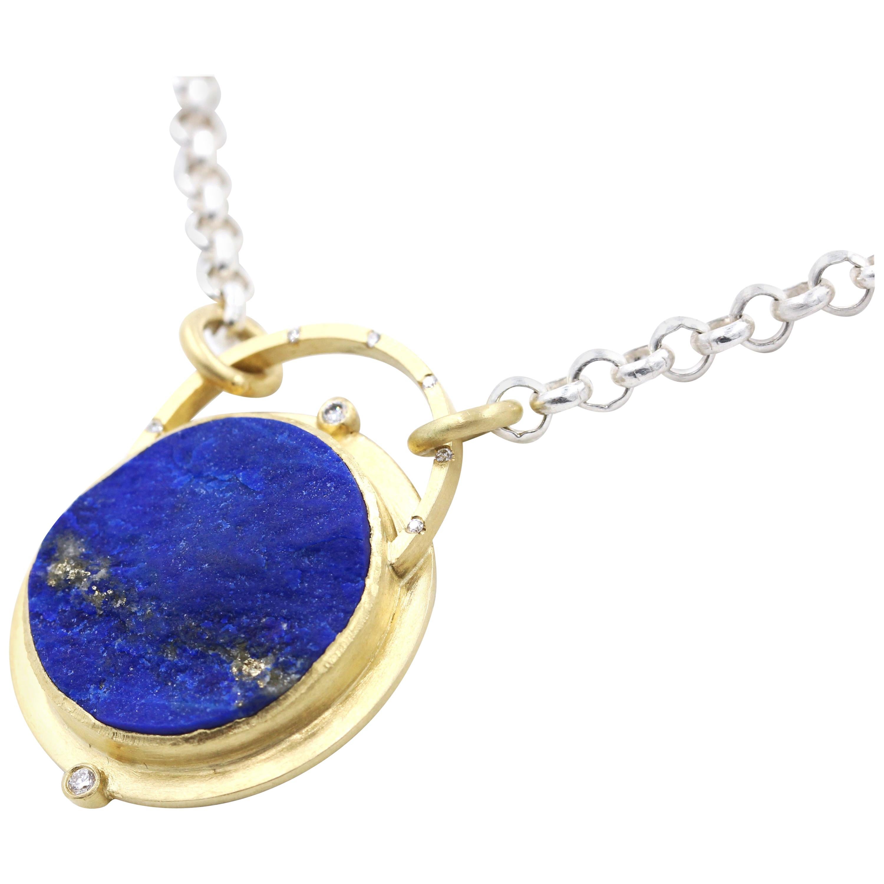 Robin Waynee, Lapis Necklace, Diamonds, Sterling Silver and 18K Gold, 2018 For Sale
