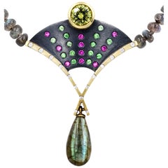 Robin Waynee, Labradorite, Garnet, Sapphire, Diamond, Silver, 18K Gold Necklace