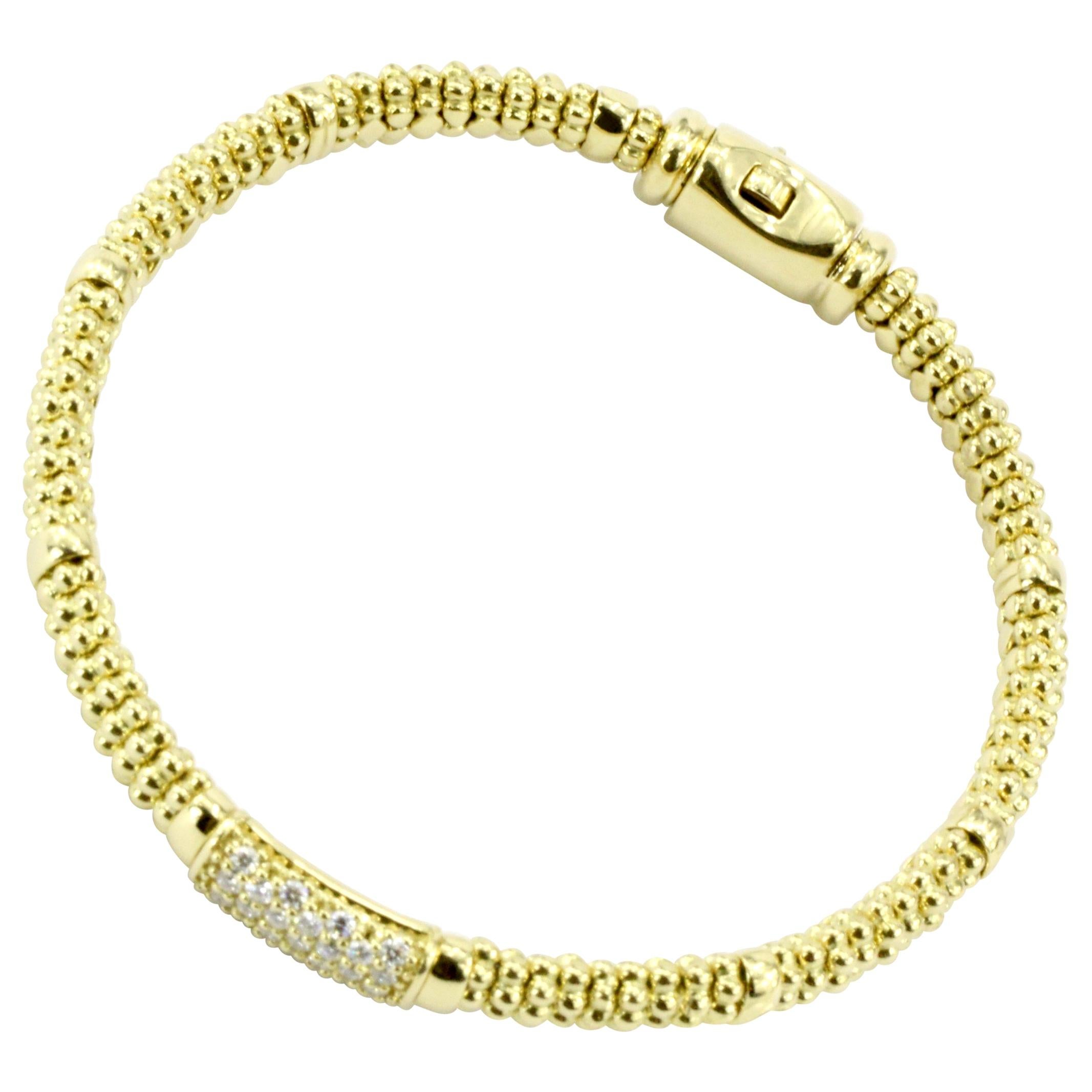 Lagos 18 Karat Yellow Gold Caviar Diamond Slim Station Bracelet