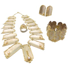 Custom Made Artisan 4 Piece Set in Sterling Silver, Fused 14 Karat Yellow Gold