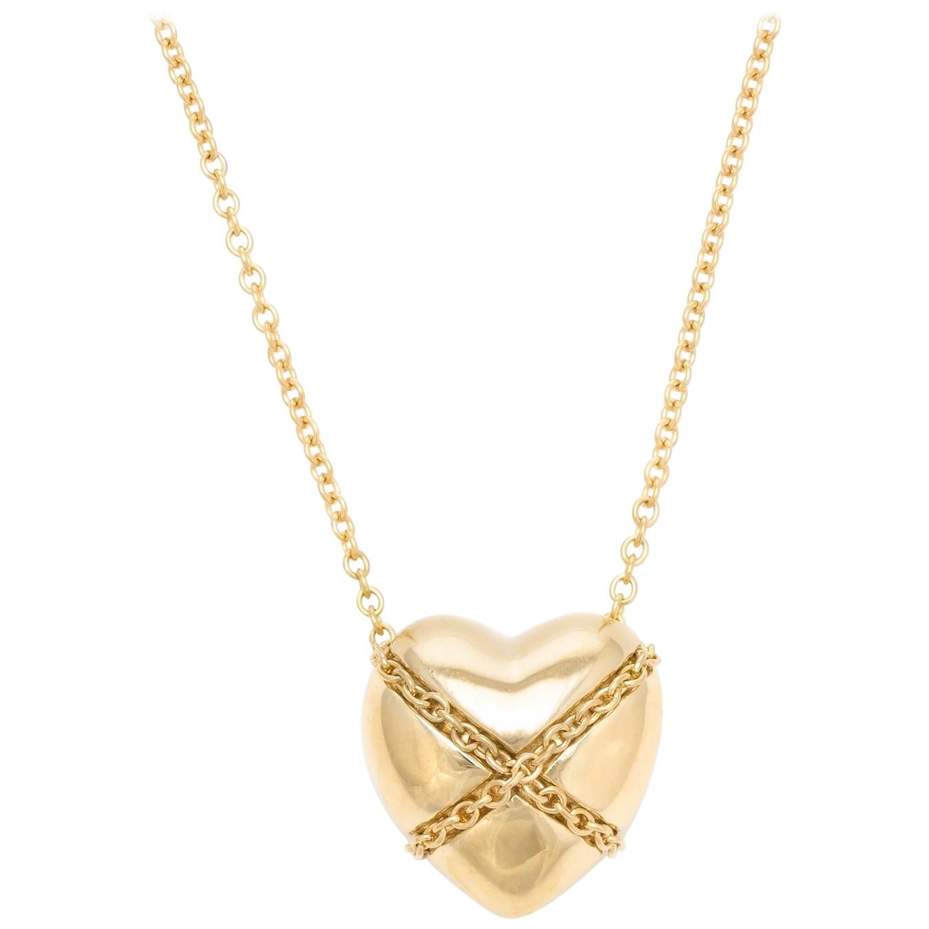 Vintage Tiffany & Co. Cross My Heart Necklace 18 Karat Gold Designer Jewelry
