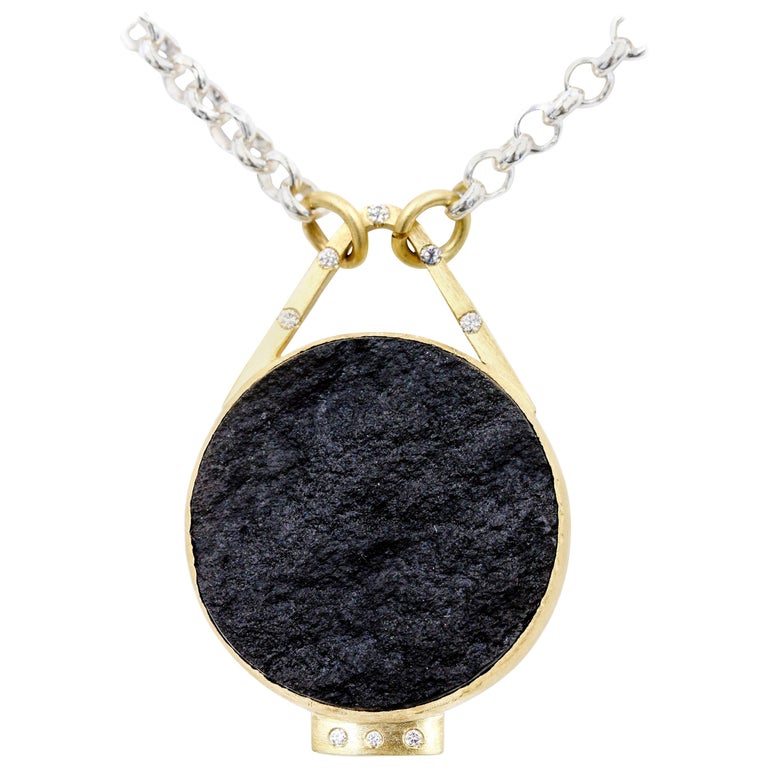 Robin Waynee, Black Jade, Diamonds, 18 Karat Gold, and Sterling Silver Necklace For Sale
