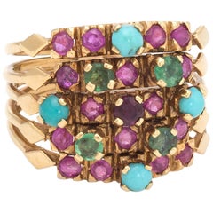 Retro 5-Band Harem Gemstone Ring 18 Karat Yellow Gold Estate Fine Jewelry