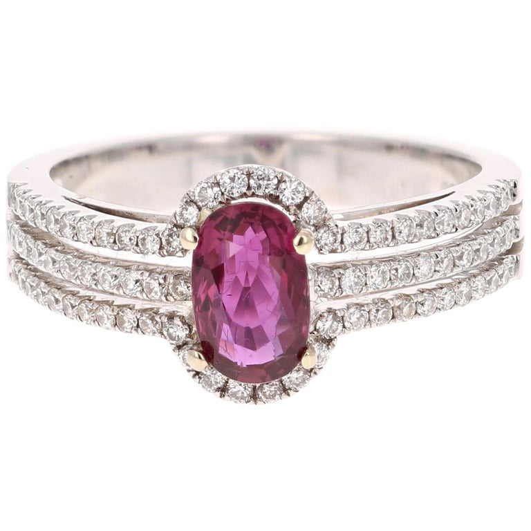1.34 Carat Ruby Diamond White Gold Bridal Ring For Sale at 1stdibs
