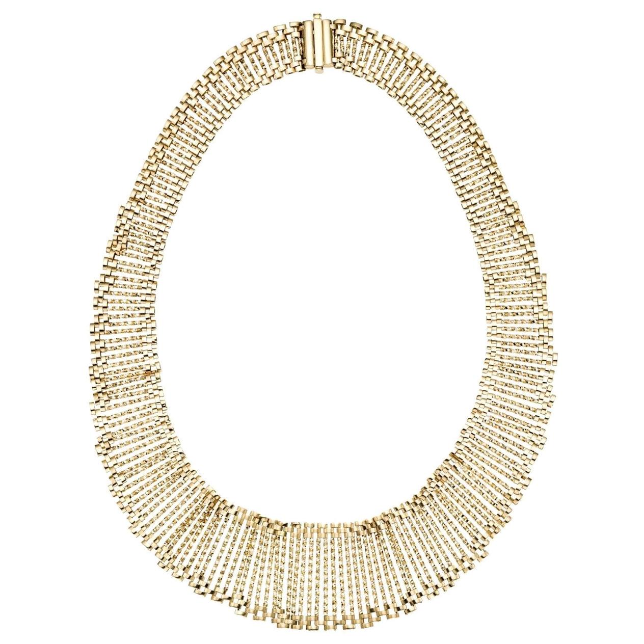 14 Karat Yellow Gold Diamond Cut Cleopatra Necklace For Sale
