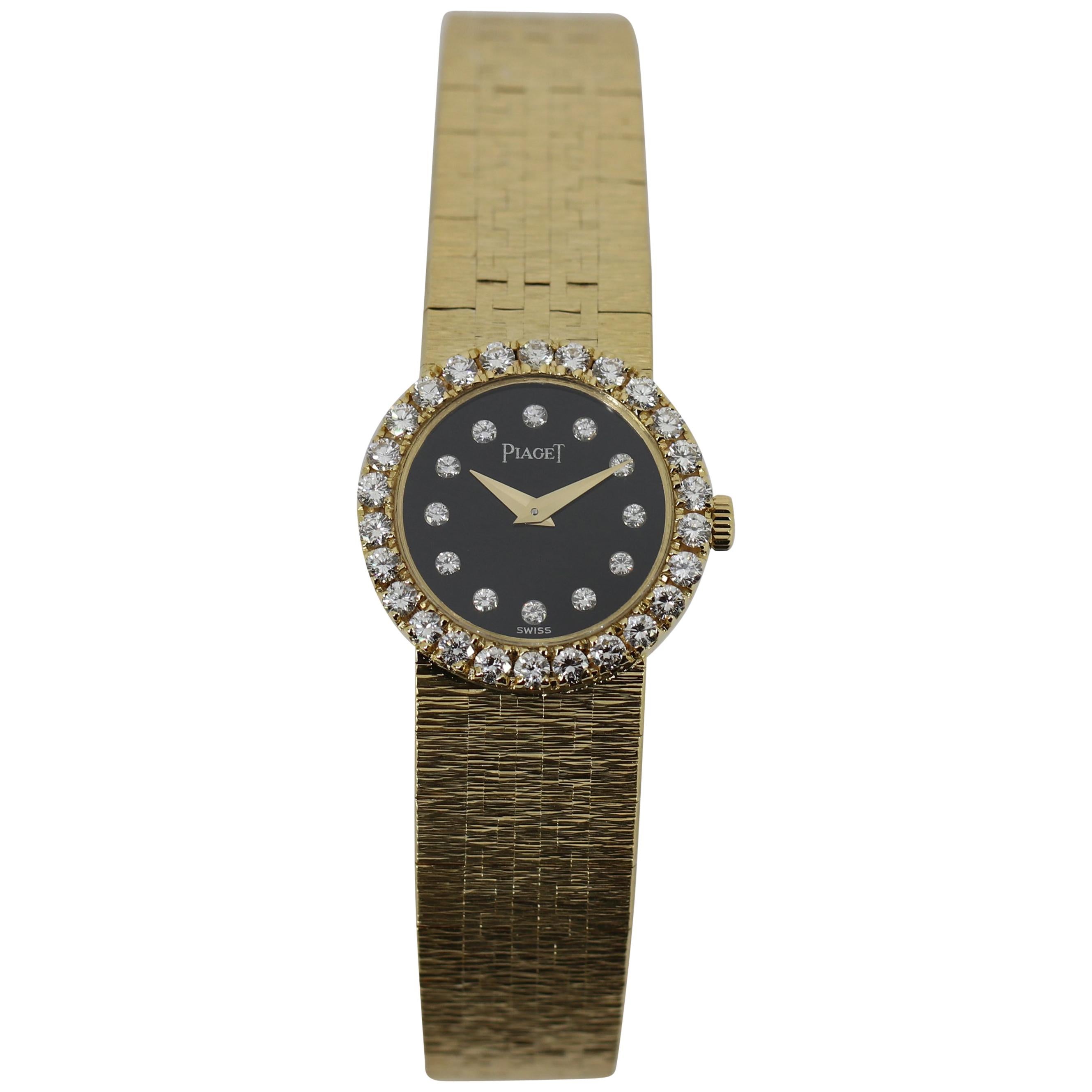 Piaget Gold Watch with Diamond Bezel and Onyx and Diamond Dial