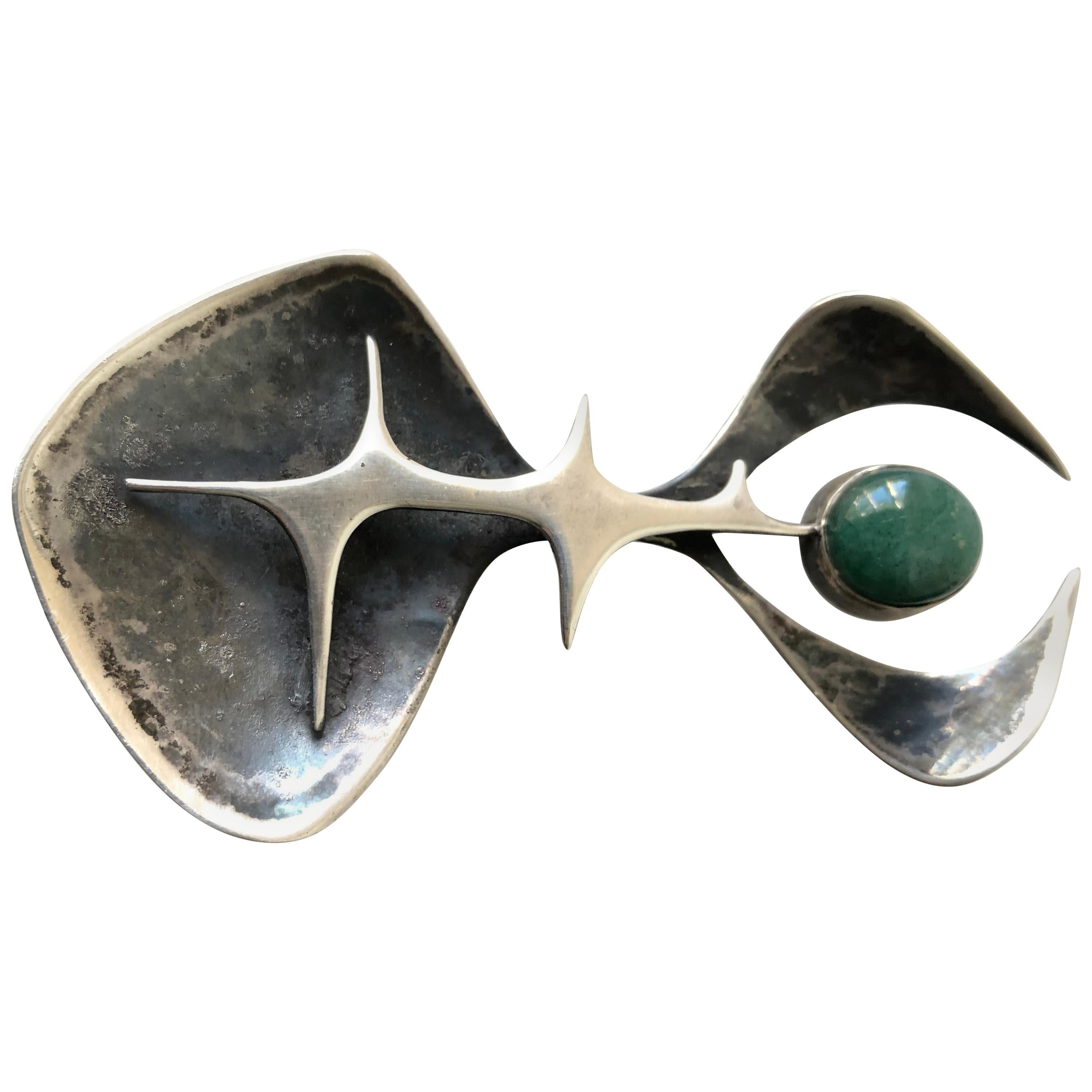 Susan Saunders Cook Sterling Silver Aventurine Abstract American Modern Brooch