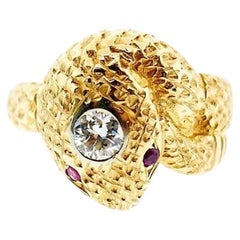 Art Deco Yellow Gold Diamond Snake Ring