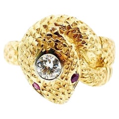 Art Deco Yellow Gold Diamond Snake Ring