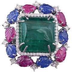 Set in 18 Karat Gold, Emerald, Carved Ruby, Sapphire and Diamond Cocktail Ring