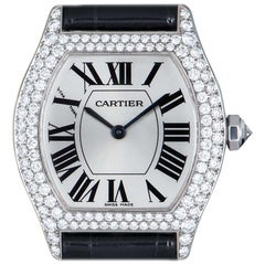 Cartier Tortue White Gold Satin Silver Dial Diamond WA507231 Manual Wind Watch