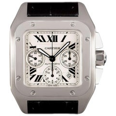 Cartier Santos 100 XL Steel Silver Roman Dial W20090X8 Automatic Wristwatch