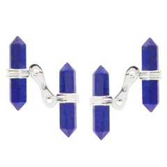 Alex Jona Lapis Lazuli Matt Prism Bar Sterling Silver Cufflinks