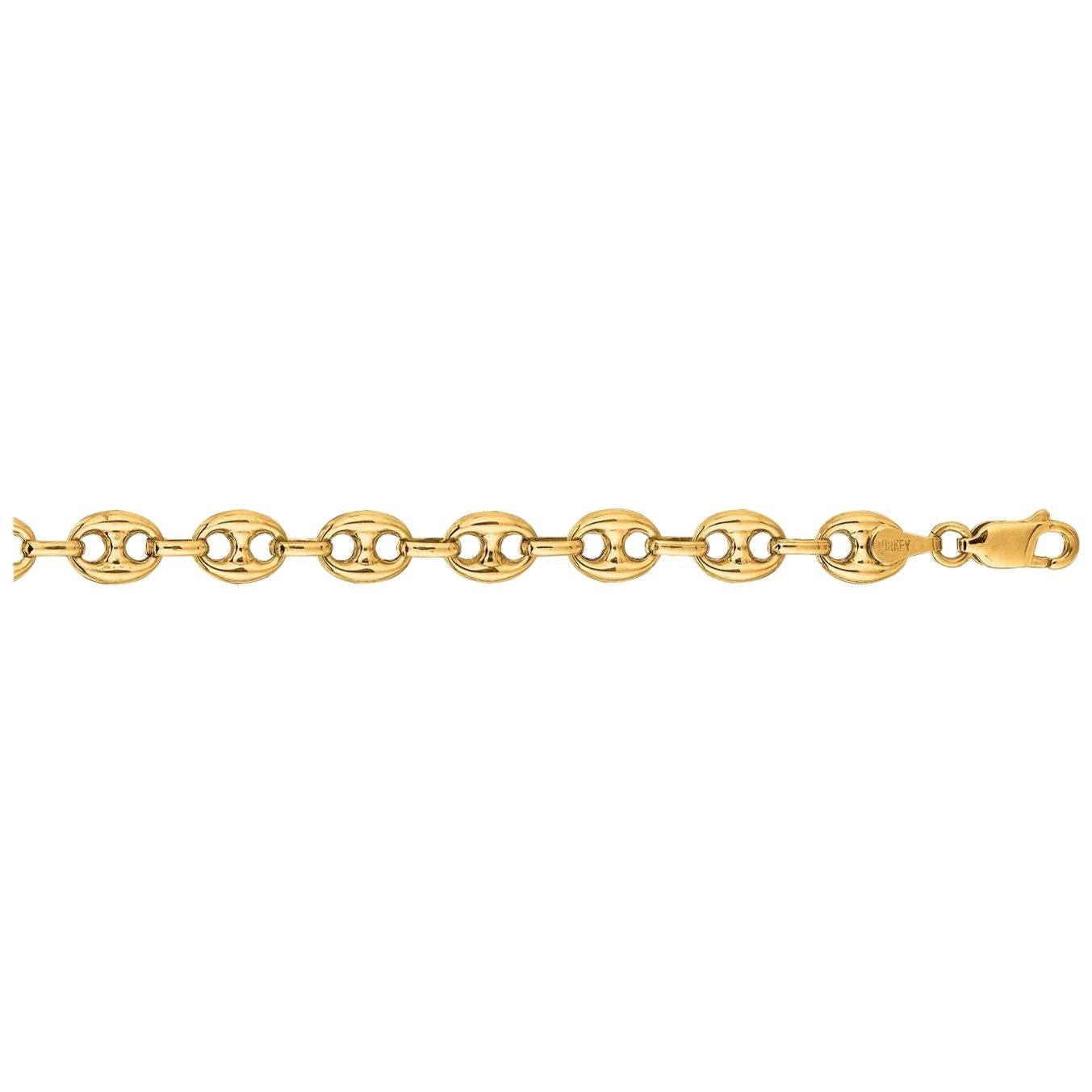 14 Karat Yellow Gold Diamond Cut Puffed Mariner Chain For Sale
