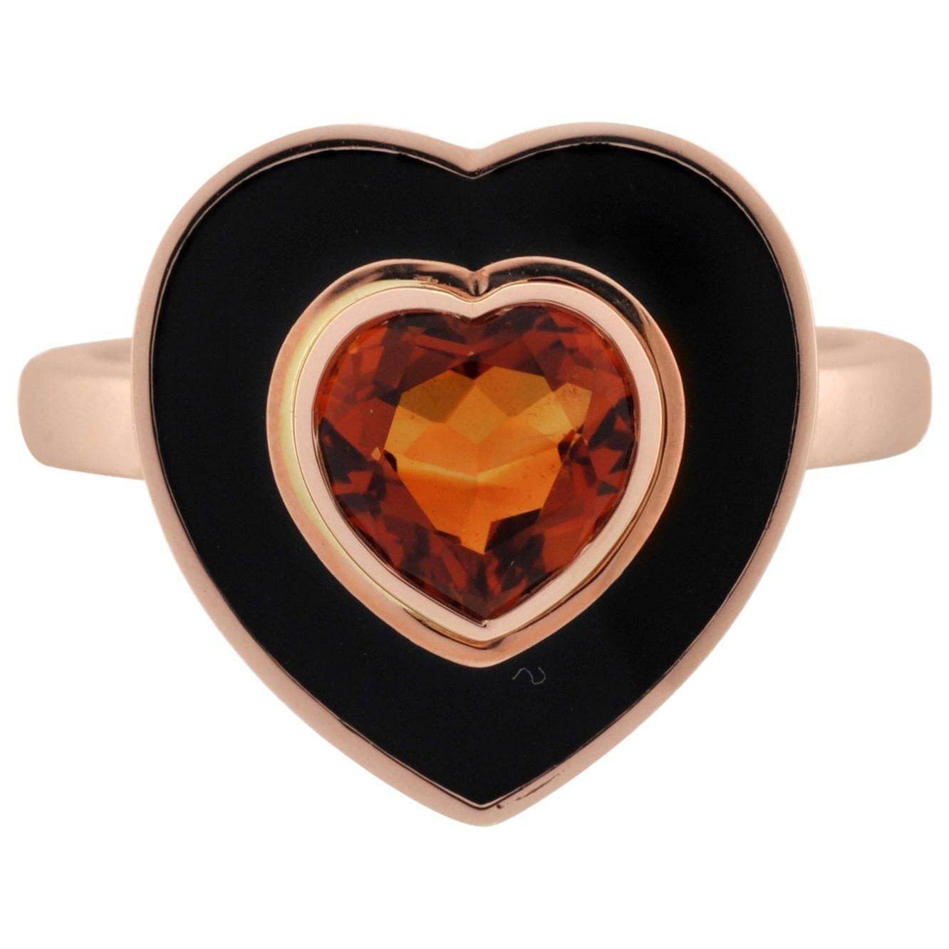 1, 14 Carat Heart Shaped Citrin Madeira 18 Karat Enamal Plated Ring For Sale
