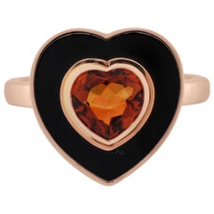 1, 14 Carat Heart Shaped Citrin Madeira 18 Karat Enamal Plated Ring