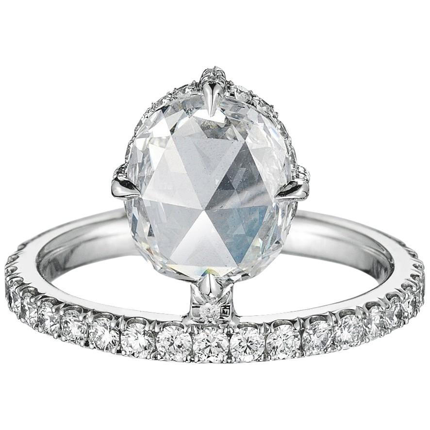 1.60 Carat Rose Cut Diamond Platinum Engagement Ring