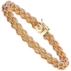 14 Karat Two-Toned Gold Diamond Cut Crochet Bracelet
