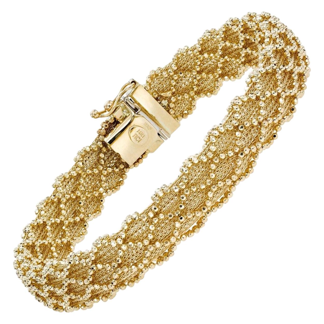14 Karat Yellow Gold Diamond Cut Crochet Bracelet For Sale