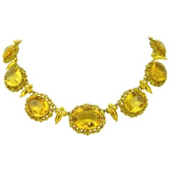 Antique Georgian Charles X Filigree Citrine Yellow Gold French Necklace