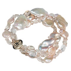 White Orchid Studio Three Strand Pearl Bracelet Oregon Sunstone Quartz Gold