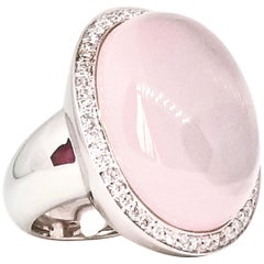 33.87 Carat Rose Quartz Diamond Contemporary Statement Ring 18 Karat White Gold