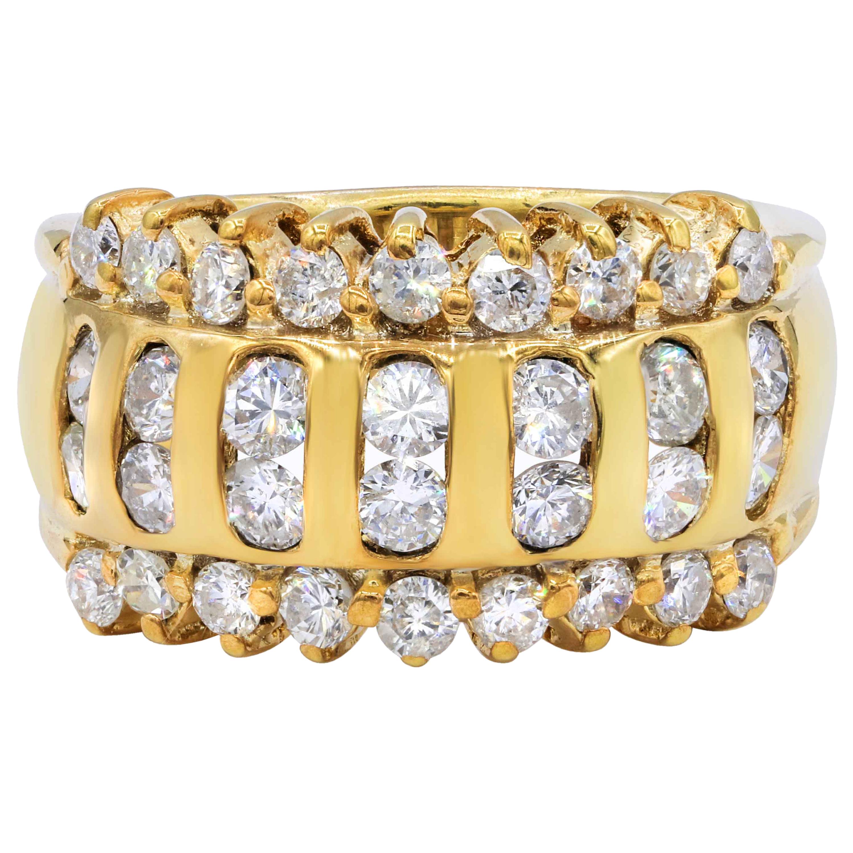 Yellow Gold Fashion Diamond Ring Featuring 1.30 Carat of Diamonds For Sale