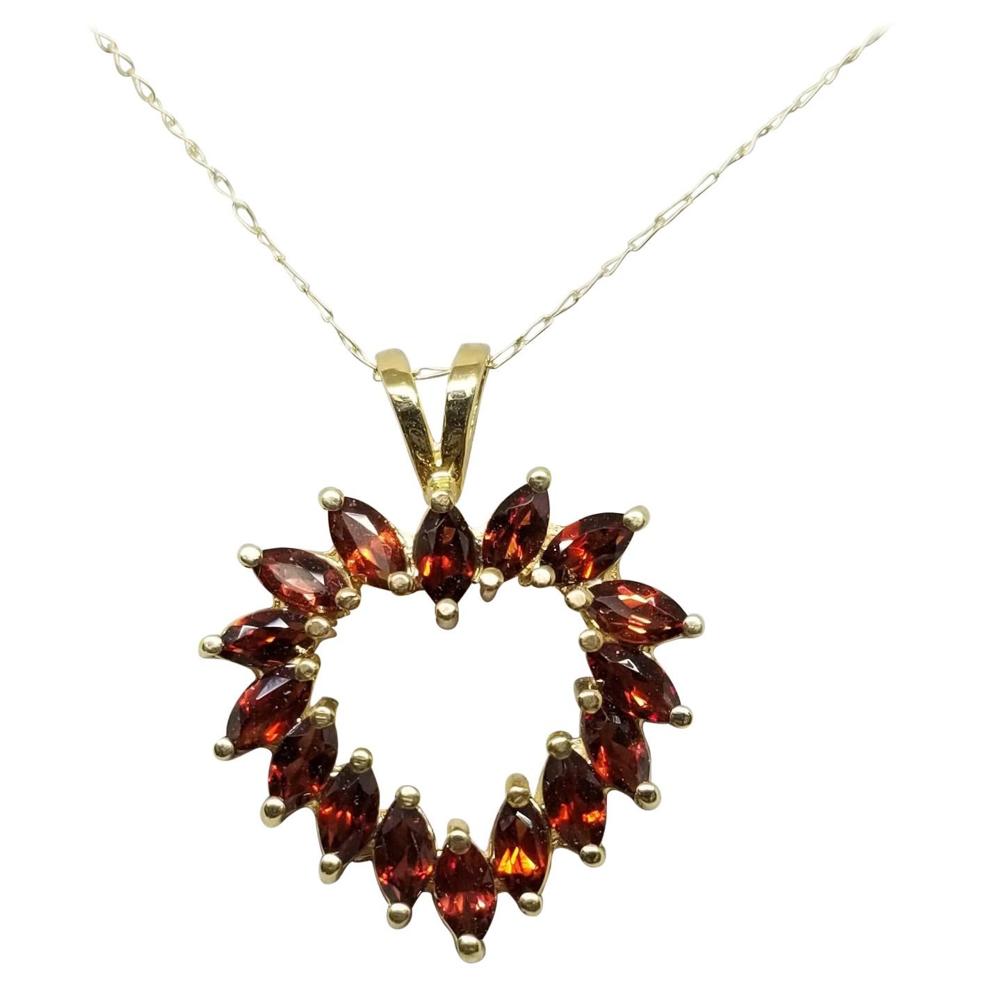 Garnet Marquise Cut Heart Pendant For Sale