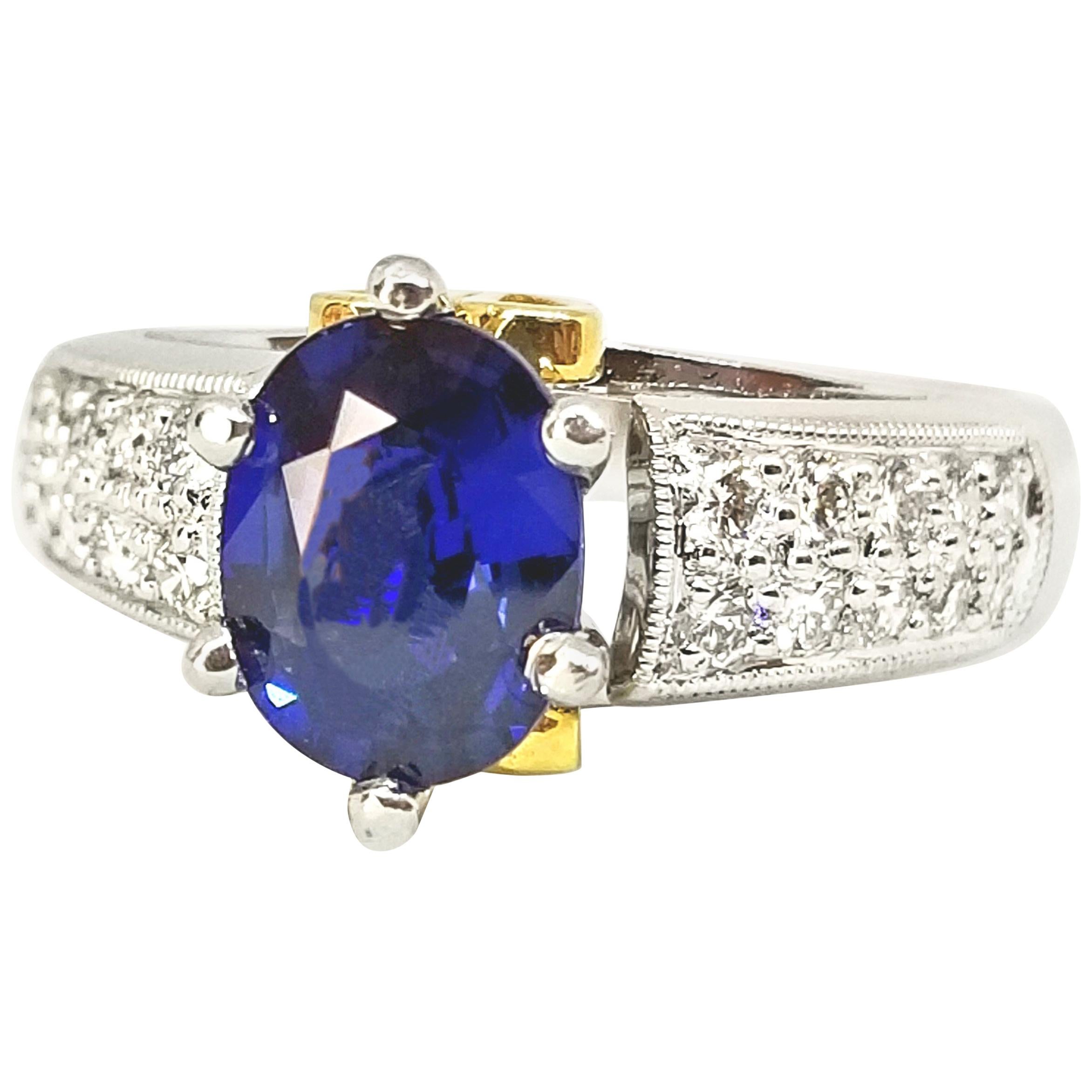 1.48 Carat Blue Ceylon Sapphire Diamond Engagement or Right Hand Ring Platinum