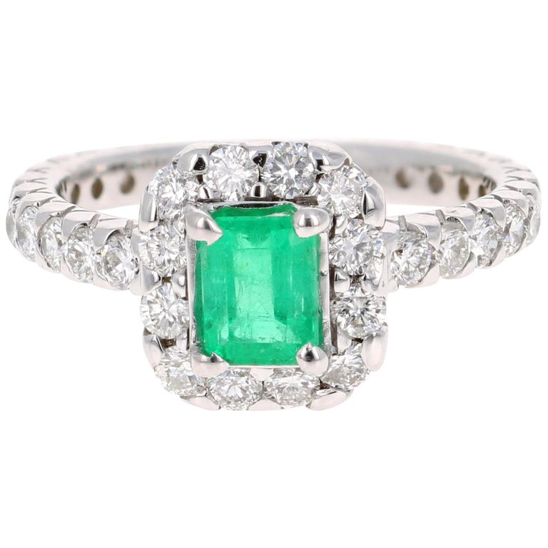 1.83 Carat Emerald Diamond 14 Karat White Gold Engagement Ring For Sale ...